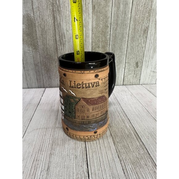 Vtg Klaipeda Lietuva Beer Mug Stein Ceramic Sailboat Lithuania Souvenir 5" Tall - Picture 9 of 11
